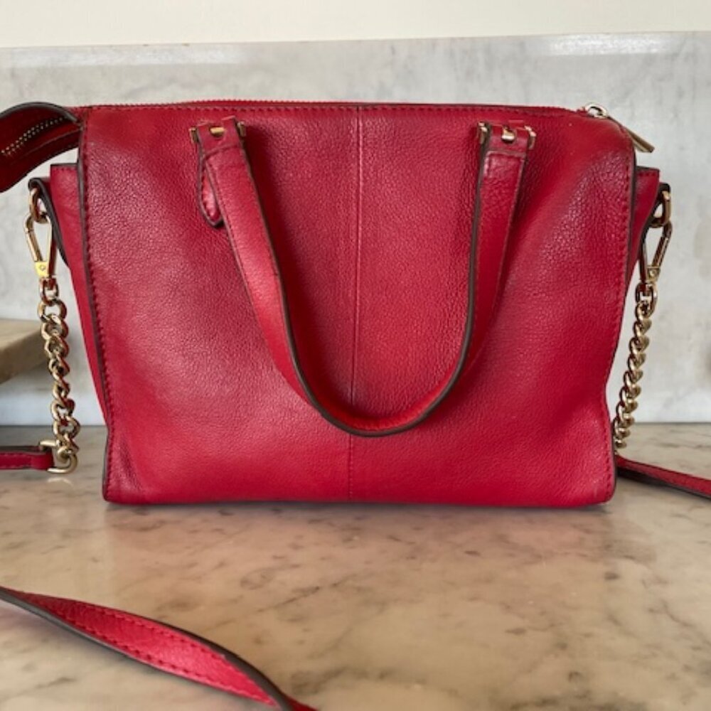 PAUL COSTELLOE Vintage Red Leather Satchel/Shoulder Bag Purse - Picture 5 of 17